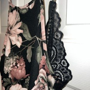 Women’s Floral Windsor Dress, Open Back, Black Lace